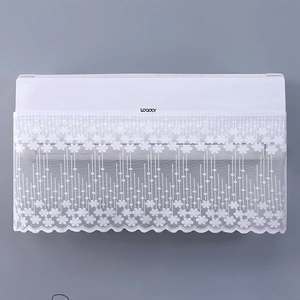 Funda de encaje blanco para aire acondicionado de pared con detalles florales bordados