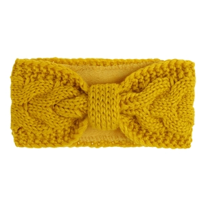 Detail of ginger knit headband with cozy fleece lining and classic knot design