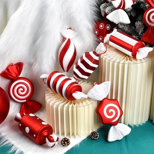 Large Christmas Candy Hanging Ornaments PVC Glitter Red White Painted Spiral Sweets Christmas Tree Decorations Party