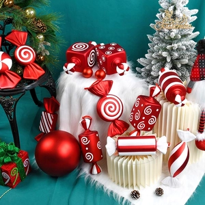 32cm Red and White Painted Candy Ornaments on a Christmas Tree with Festive Props