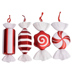 Set of 4 red and white 32cm electroplated Christmas candy ornaments for tree decoration