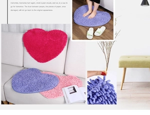 Macro shot of soft chenille heart mats showing plush texture and non-slip backing details