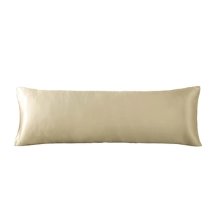 Champagne gold satin silk body pillowcase with a smooth glossy texture on white background
