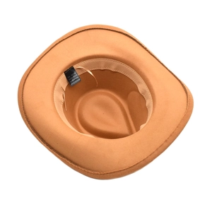 Detail of the inner lining and washing label of the brown wool western cowboy hat
