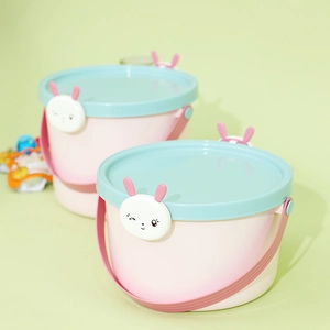 Creative rabbit plastic candy box for weddings with pink handle and light blue lid
