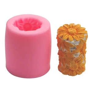 3D cylinder sunflower silicone mold for DIY candles and soaps with floral relief texture