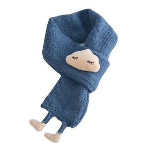 Blue knitted baby scarf featuring cute 3D cloud design and soft warm winter fabric