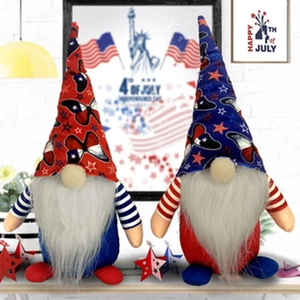 Patriotic 4th of July gnomes with star patterns on bright Independence Day background