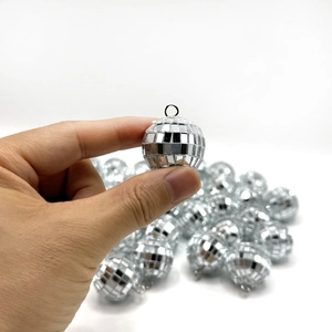 Silver mirror disco ball ornament with reflective square tiles for Christmas tree decoration