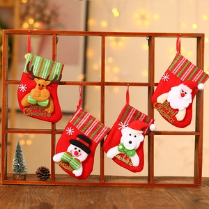 Set of 4 Christmas stockings with 3D Reindeer Santa Snowman and Bear characters