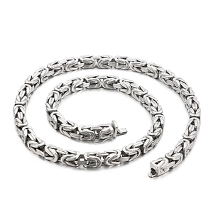 Polished silver stainless steel Byzantine chain necklace with a square clasp closure