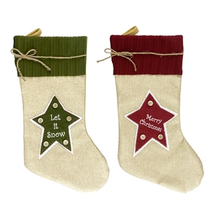 Linen Christmas stockings set with Let it Snow and Merry Christmas embroidery
