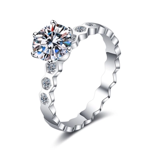 Classic honeycomb six-prong S925 sterling silver ring with moissanite center stone