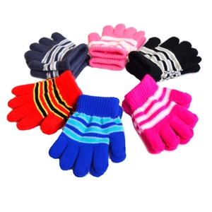 Colorful winter fleece-lined knitted gloves for toddlers aged 1-4 years set of six pairs
