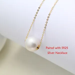 S925 silver gold plated necklace featuring a round natural freshwater pearl pendant