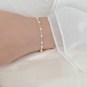 Bracciale minimalista con perline in argento sterling 925 da donna con sfere lucide