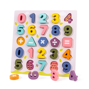 Wooden alphabet and number puzzle board for early educational math learning and play