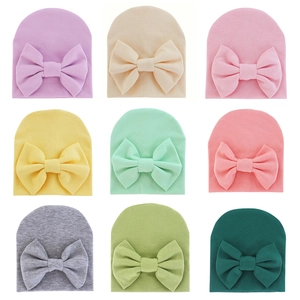 Soft Cotton Knitted Baby Beanie Hat With Large Bow Decorative Newborn Infant Hospital Cap Warm Elastic Toddler Headwear
