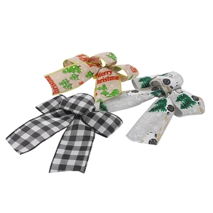 Three-piece Christmas ribbon bows set with plaid pattern and Merry Christmas lettering