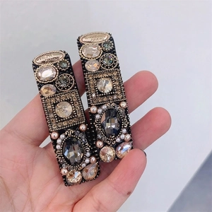 Vintage rectangle hair clips with crystals and pearls engraved with Love is forever