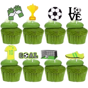 Football Soccer Cupcake Toppers Paper Decorative Picks Trophy Jersey Goal Sports Theme Birthday Party Supplies Dessert Decor