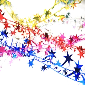 Colorful 7.5m star wire garland tinsel ribbons for Christmas and party decoration