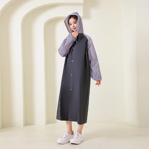 Thick hooded EVA raincoat with contrast sleeves and button closure for adult outdoor travel