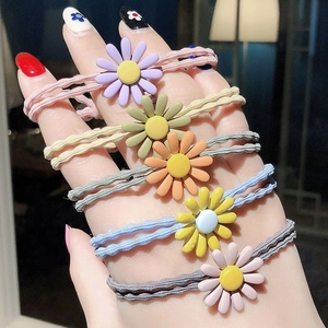 5-pack colorful daisy flower hair ties with high elasticity worn as bracelets