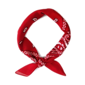 Classic red paisley cotton bandana with white floral pattern on a clean white background