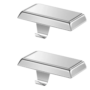 Set of two silver metal Christmas stocking holders for fireplace mantels with sturdy base