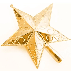 Glistening 20cm gold glitter star tree topper with embossed patterns for Christmas tree