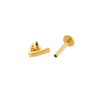 Gold V-shaped stainless steel flat-back labret stud earring for lip and cartilage piercing