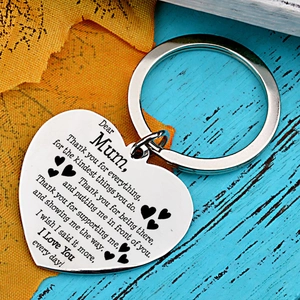 Polished stainless steel heart keychain with engraved thank you message for mothers