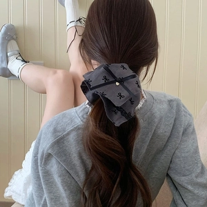 Elegant Grey Black Fabric Bowknot Scrunchie Large Bow Hair Claw Clip Bowtie Hairband Vintage Fashion Hair Accessories For Women
