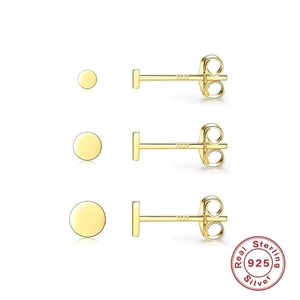 S925 Sterling Silber Gold Ohrstecker Set in drei Größen mit runder geometrischer Form