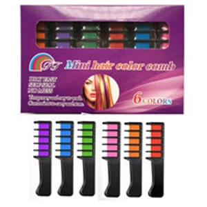 Set of 6 colorful mini hair dye combs with packaging box on white background