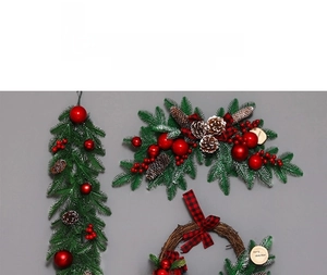 Detailed Christmas pine wreath set with pine cones, red berries and plaid bows