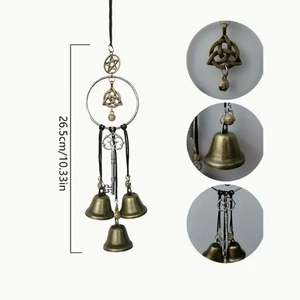 Vintage witch wind chimes with pentagram and Celtic knot bells, measuring 26.5cm