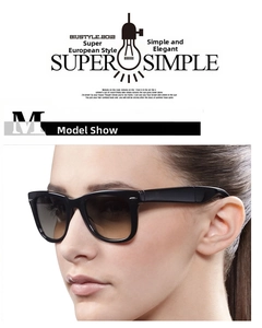 Side view of foldable black sunglasses with thick frames and gradient brown lenses