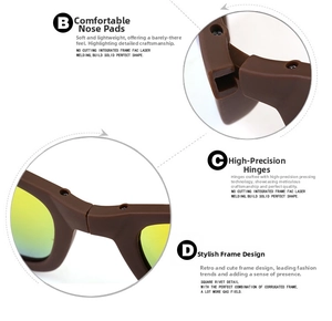 Detail of vintage brown sunglasses featuring comfortable nose pads and metal hinge screws