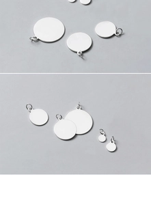 Detailed view of various sizes of polished S925 sterling silver round pendant charms