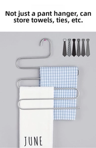 Detail of S-shaped stainless steel multi-layer hanger showing towel storage capacity
