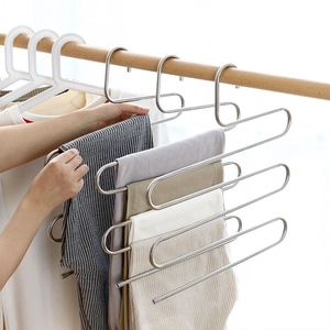 5-tier S-shaped stainless steel pants hanger for closet organization and space saving
