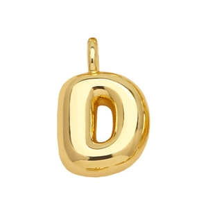 Exquisite 18k gold plated puffy letter D pendant detail, minimalist cute hip-hop charm.