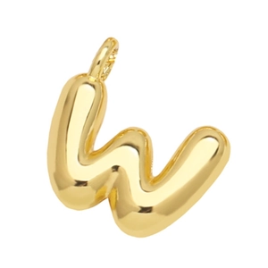 Gold-plated puffy letter pendant detail, polished metallic finish charm for necklaces.