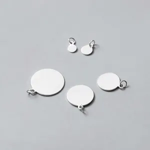 Polished S925 sterling silver geometric circular disc charms for DIY jewelry making
