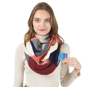Detail of infinity scarf with hidden zipper pocket for storing a mobile phone
