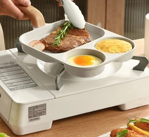 Three-section non-stick breakfast pan with marble coating for steak and eggs
