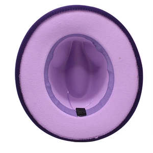 Detail view of the cotton polyester fedora interior with care label and sweatband