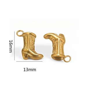 Detail of 18K gold plated boot charm showing 16mm height and 13mm width dimensions